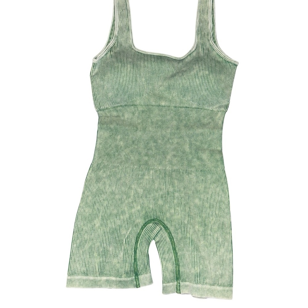 Zenana Ribbed Seamless Shapewear Romper Green S/M Sculpting One Piece
